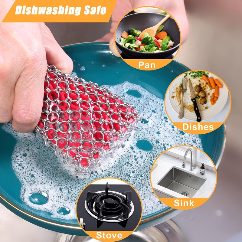 TEZZ 5 Pieces Cast Iron Cleaner Kit Include Stainless Steel