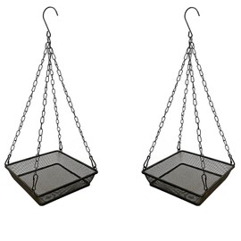 2 Pack Hanging Bird Feeder Tray Platform Metal Mesh Seed Tray for Bird Feeding Outdoor Garden Decoration for Backyard Attracting Wildbirds