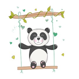 BEARS - Multicolored Panda Bear Swing Decoration Hearts Vines Design Kids Bedroom Playroom Home Removable Wall Decal Sticker 27" x 30"