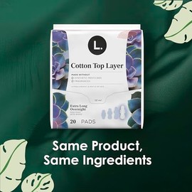 L. L. Extra Long Maxi Pads for Women, Overnight Absorbency, Organic Cotton Top Layer, Unscented Pads with Wings, 28 Count x 2 (56 Count Total) (Packaging May Vary)