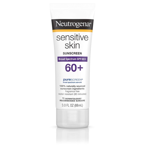 Neutrogena Sensitive Skin Sunscreen Lotion with Broad Spectrum SPF 60+, Water-Resistant, Hypoallergenic & Oil-Free Gentle Sunscreen Formula, 3 fl. oz (Pack of 3)