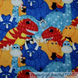 Wilmington Prints BonEful Fabric FQ Cotton Quilt Blue Dinosaur T-Rex BOY Red Yellow White Dot SALE