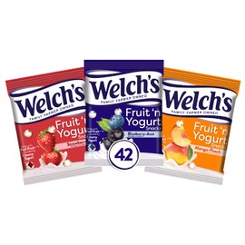 Welch's Fruit Snacks, Fruit 'n Yogurt Variety Pack, Strawberry, Blueberry Acai, Mango Peach, Bulk Pack, Individual Single Serve 0.7 oz Bags (Pack of 42)