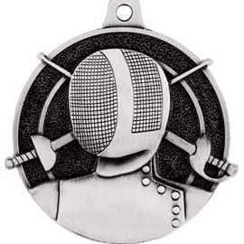Fencing Silver Medal, 2" Fencing Medal Award with Ribbon