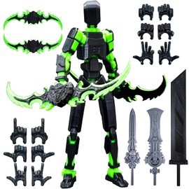 T13 Action Figure Set,Titan 13 Figure with Multiple Accessories,3D Printed Multi-Jointed Movable Figure,Dummy 13 Robot Action Figure,Collectors Desktop Decorations,Assembled Completed(Black Green)