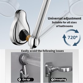 Shower Head Holder, 720° Universal Adjustment Shower Head Bracket, No Drill Shower Head Bracket with Removable Suction Cup for Shower Hose, 20-21 mm Hole