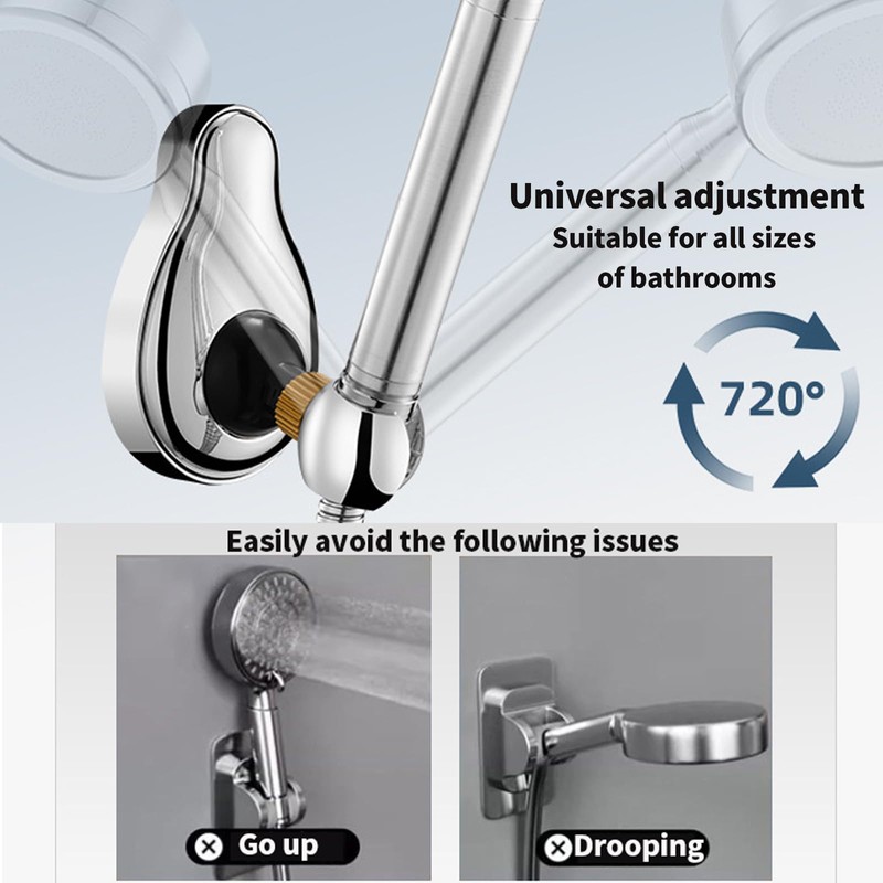 Shower Head Holder, 720° Universal Adjustment Shower Head Bracket, No