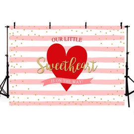MEHOFOTO Little Sweetheart Girl Baby Shower Party Photo Background Valentine Pink Stripes and Gold Glitter Baby Shower Decoration Backdrops Banner for Dessert Table Supplies 7x5ft