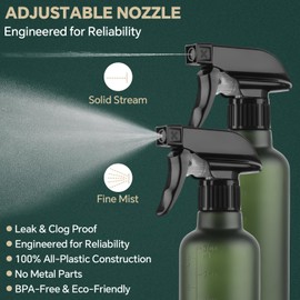TTTred Leakproof Spray Bottles (2 Pack 10 oz), Adjustable Fine Mist & Jet Stream Nozzle, Premium BPA-Free Frosted Plastic Multi-Purpose for Hair, Plants, Cleaning (2 PACK GREEN)