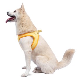 The Dodo Yellow Dog Harness, Size Medium; Easy Step-in Harness for Dogs; Breathable Mesh Fabric; Snap-Together, Pinch Release Buckle, Ring for Leash Attachment; Everyday Pet Apparel