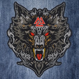 nuttui Viking Wolf with Odin Valknut Large Embroidered Motorcycle Jacket & Biker Vest Back Patch