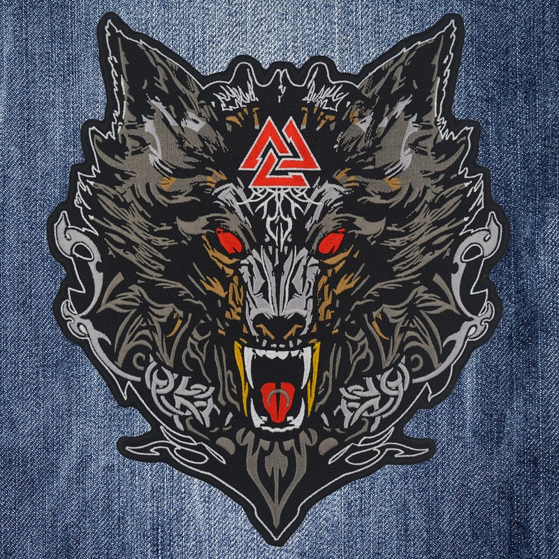 nuttui Viking Wolf with Odin Valknut Large Embroidered Motorcycle Jacket