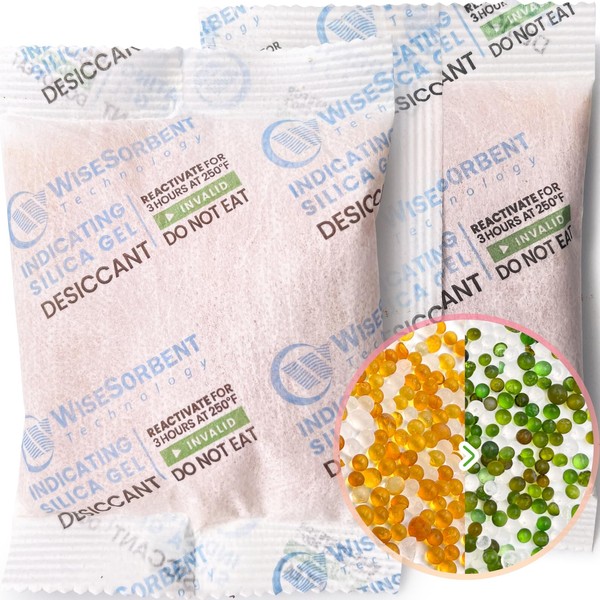 Wisesorb [10 Packs] 50 Gram Desiccant Packs, Indicating Silica Packets,