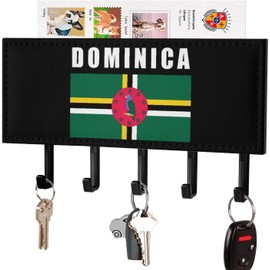Dominica - Organizador de correo para llaves con logotipo de la bandera dominicana 18 x 10,9 cm, soporte de pared, 5 ganchos para llaves, para entrada de cocina, decoración del hogar