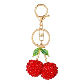 Hariendny Rhinestone Cherry Keychain Cute Sparkling Fruit Cherry Bag Charms Purse Charms Aesthetic Keychain Charms Purse Keychain with Leaves Keyring for Bag Purse Wallet Handbags Car Accessories