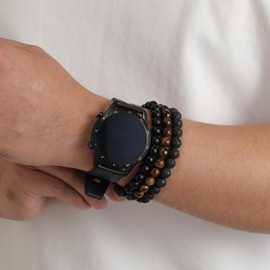 Tiger Eye Bracelet For Men 8MM Natural Stone Beads Bracelet Set Stretch Lava Rock Bracelets Adjustable Black Crystal Beaded Bracelet for Men Women Gifts