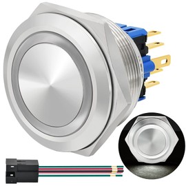 ZJWZJH 30mm Momentary Push Button Switch Big Head Waterproof with 24V LED Angel Eye Metal Stainless Steel Start Switch 1.18" Mounting Hole with Socket 1NO1NC J30-271-N (Momentary,24V, White)