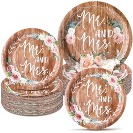 Roshtia 100 Pcs Mr and Mrs Paper Plates 7 Inch 9 Inch Rustic Wedding Disposable Plates Set for 50 Guests Bridal Shower Decorations for Wedding Engagement Bachelorette