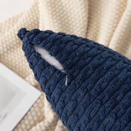 Kevin Textile Pillow Covers Decorative Set of 2 Striped Corduroy Plush Velvet Pillowcases Cushion Cover for Couch 18x18 Inch Navy Blue