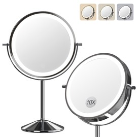 GAOMON Lighted Makeup Mirror with 1X/10X Magnification, Vanity Mirror with Lights 3 Color Modes & Adjustable Brightness, 360° Rotating Desk Magnifying Mirror for Beauty & Personal Care