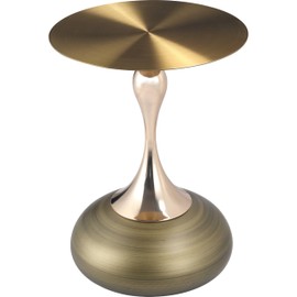 LeisureMod Round Gold Stainless Steel Top Side Table with Pedestal Base - Modern Accent End Table for Living Room Sofa