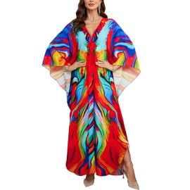 Orshoy Womens Kaftan Full Length Loose Swimwear Coverups Beach Caftan Dresses Maxi Kimono Tunic Nightdress Summer Print2