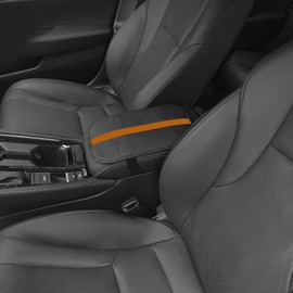 Zufoty Car Center Console Cover, Car Armrest Cover, Breathable Leather Auto Armrest Cover, Auto Center Console Arm Rest Box Protector Covers Mat for Cars Interior Accessories Fits Cars (Black/Orange)