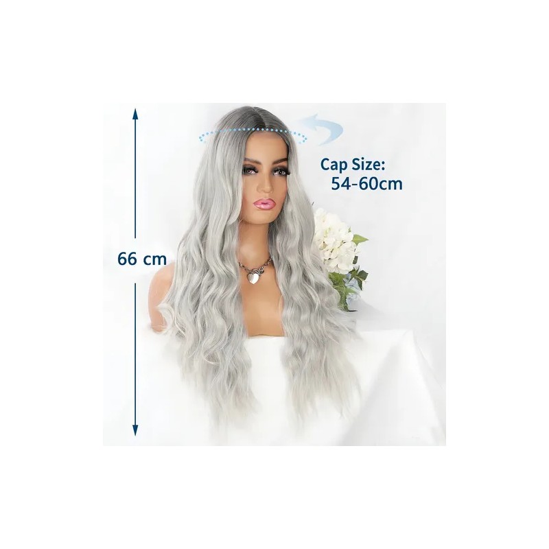 Peluca Larga De Mujer Color Gris Degradado Pelo Ola Natural