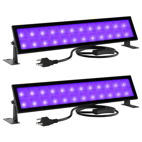 Onforu 2 Pack 48W Black Light Bars, LED Blacklight with Plug and Switch, IP66 Outdoor Black Lights Flood Light, Glow in The Dark Party Supplies for Stage Lighting, Halloween Decorations, Body Paint