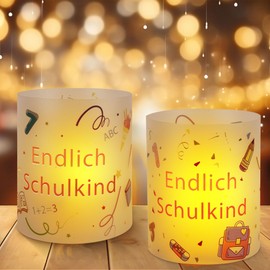 Einschulung Deko, Windlichter Tischdeko Einschulung 12 Stück, Endlich Schulkind, Einschulung Deko Mädchen, Schulkind Deko, Tischdeko Schulanfang, Schulanfang Party Deko Set für Teelichter oder Kerzen