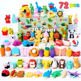 JOYIN 72Pcs Animal Erasers for Kids, Cute Pencils Erasers Bulk, Desk Pets Puzzle for Classroom Rewards Back to School Supplies Party Favors Treasure Box Toys Gifts