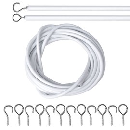 AvoDovA Curtain Wire and Hooks Set, 5M White Net Curtain Wire with 6 Eye Hooks and 6 Hooks for Net Curtain Rods