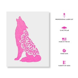 Mandala Wolf Stencil - Reusable Stencils for Painting - Create DIY Mandala Wolf Home Decor