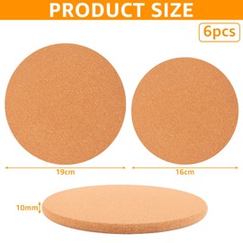 Cork Trivets Round Set of 6, 16 cm / 19 cm Round Pot Coasters Cork, Non-Slip Coasters, Cork Coasters, Heat Resistant, Cork Coasters for Pots