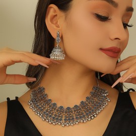 Harry and Henry Indian Jewelry Sets for Women Gold Indian Jhumkas Necklace Earrings Set Bollywood Style Indian Wedding Outfits Dresses Jewelry Accessories