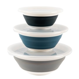 Progressive Prepworks Thinstore Collapsible Prep/Storage Bowls with Lids - Set of 3, Dark Pastels