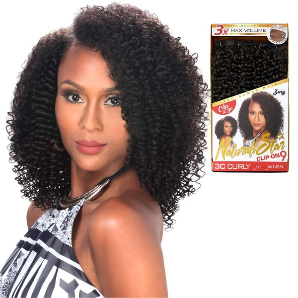 Zury Human Hair Weave Clip On 9Pcs 3C Curly (12", NATURAL)