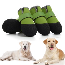 DOGOYS Dog Shoes, Outdoor Dog Boots Non-Slip Waterproof Dog Booties for Medium to Large Dogs 4Pcs for Winter Snowy Day, Summer Hot Pavement with Rugged Sole Green