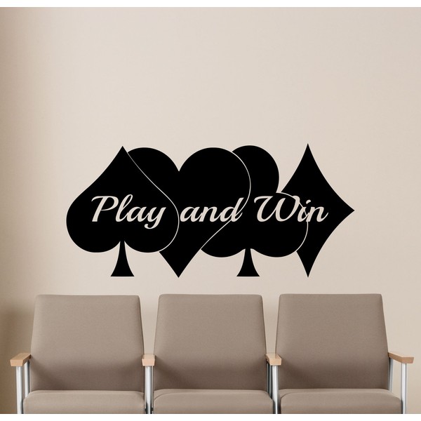 Poker Wall Decal Play and Win Casino Play Room Vinyl Sticker Holdem Cards Game Gaming Nursery Wall Art Teen Kids Room Wall Decor Removable Waterproof Mural 58i