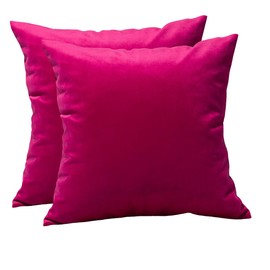 TangDepot Pack of 2 Solid Velvet Throw Pillow Covers, Cushion Shams, Super Luxury Soft Pillow Cases, Square Pillow Shells - (20x20 Inch 2 Pieces, Raspberry)