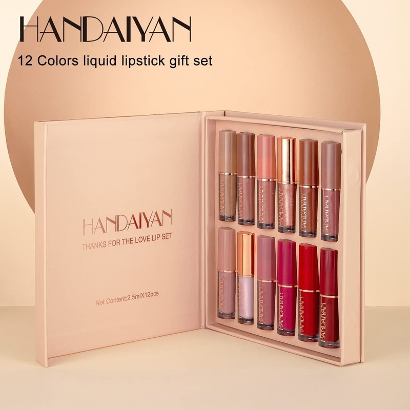 12 Colors Book Style Velvet Matte Liquid Lipstick Gift Set