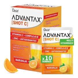 ADVANTAX Shot C Suplemento Alimenticio Vitaminas A D E Complejo B + Antioxidantes 10 Sobres Sabor Naranja