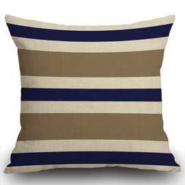Smooffly Cushion Cover Beige Navy Blue and White Cotton Linen Square Throw Pillow Case Standard Pillowcase for Men Women Home Decorative Sofa Armchair Bedroom Livingroom 18 x 18 inch 45 x 45 cm