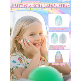 TOROKOM 78 Pieces Children's Press on Nails, Children's Fake Nail Kit, Colourful Flower Stick on Nails for Girls, Full Cover, Short Acrylic Nails with Jelly Nail Glue, Nail Builder Glue for Children 8