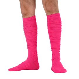 SLEEFS] Football Padded Scrunch Socks - Extra Long Padded Scrunchie Socks - Adult Size - Nylon/Spandex Construction Keeps Feet Dry - Football/Soccer/Baseball/Running - 1 Pack - Pink