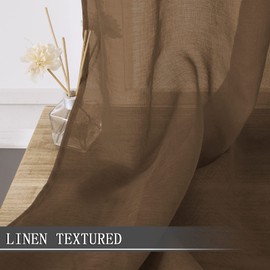 Tollpiz Short Sheer Curtains Linen Textured Bedroom Curtain Sheers Light Filtering Rod Pocket Voile Curtains for Living Room, 54 x 45 inches Long, Brown, Set of 2 Panels