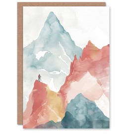 Artery8 Greeting Card Mountain Climber Hiking Landscape Watercolour Blank For All Him Or Her Art Birthday Card