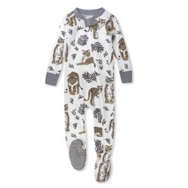 HonestBaby Non-Slip Footed Pajamas One-Piece Sleeper Zip-Front Pjs 100% Organic Cotton for Baby Boys, Tiger Cub, 18 Months