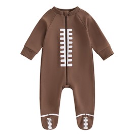 Qiylii Newborn Baby Boys Girls One Piece Football Footies Pajamas Zip-Up Footed Romper Jumpsuit Sleeper Infant Outfits (Coffee, 0-3 Months)