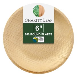 Charity Leaf Disposable Palm Leaf 6" Round Plates (200 pieces) Bamboo Like Serving Platters, Disposable Boards, Eco-Friendly Dinnerware For Weddings, Catering, Events